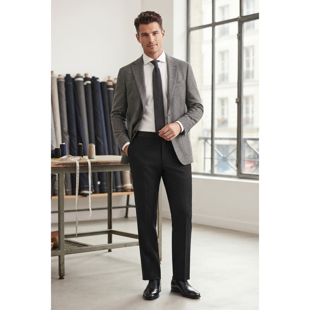 Jones New York Elements Mens 56 Black 100% Worsted Wool Tuxedo Dress Pants NWT